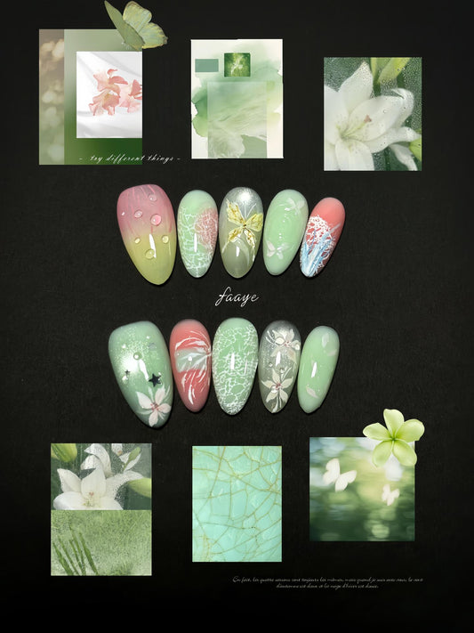 Pastel Green & Pink Press-on Nails