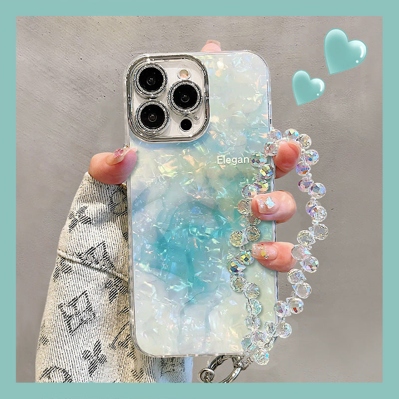 Blue and green blooming bracelet + mobile phone case shell pattern