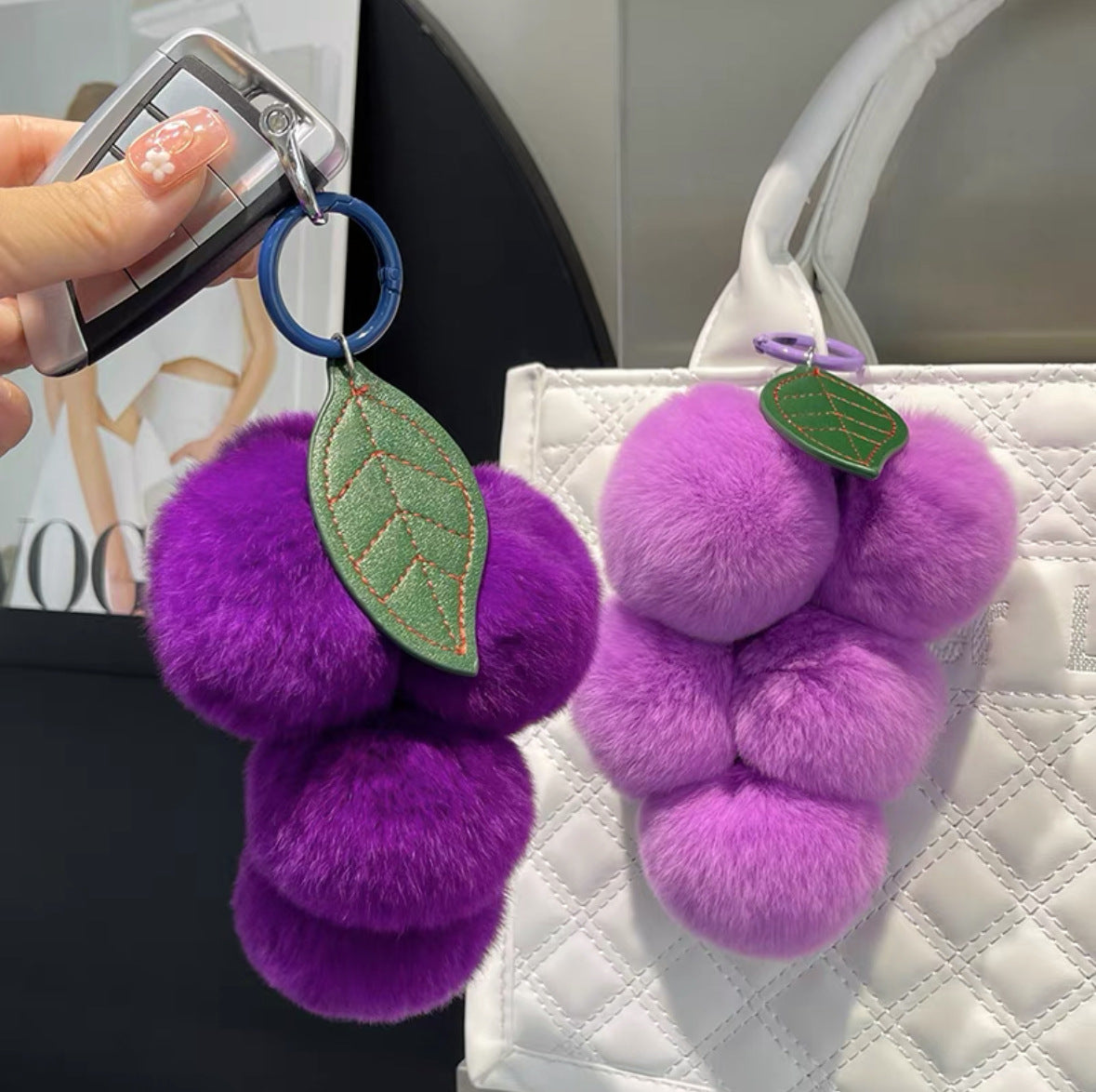 Cute Fluffy Plush Grape Bag Charm