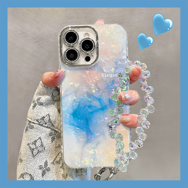Blue and green blooming bracelet + mobile phone case shell pattern
