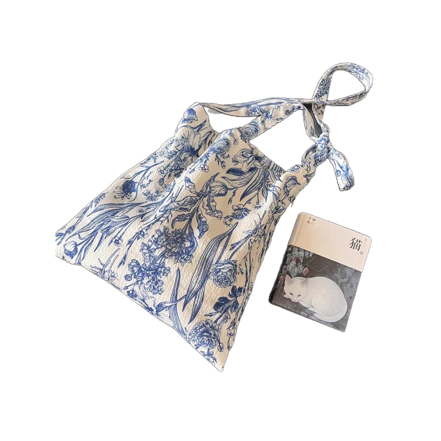 Vintage Blue & White Floral Fabric Shoulder Bag