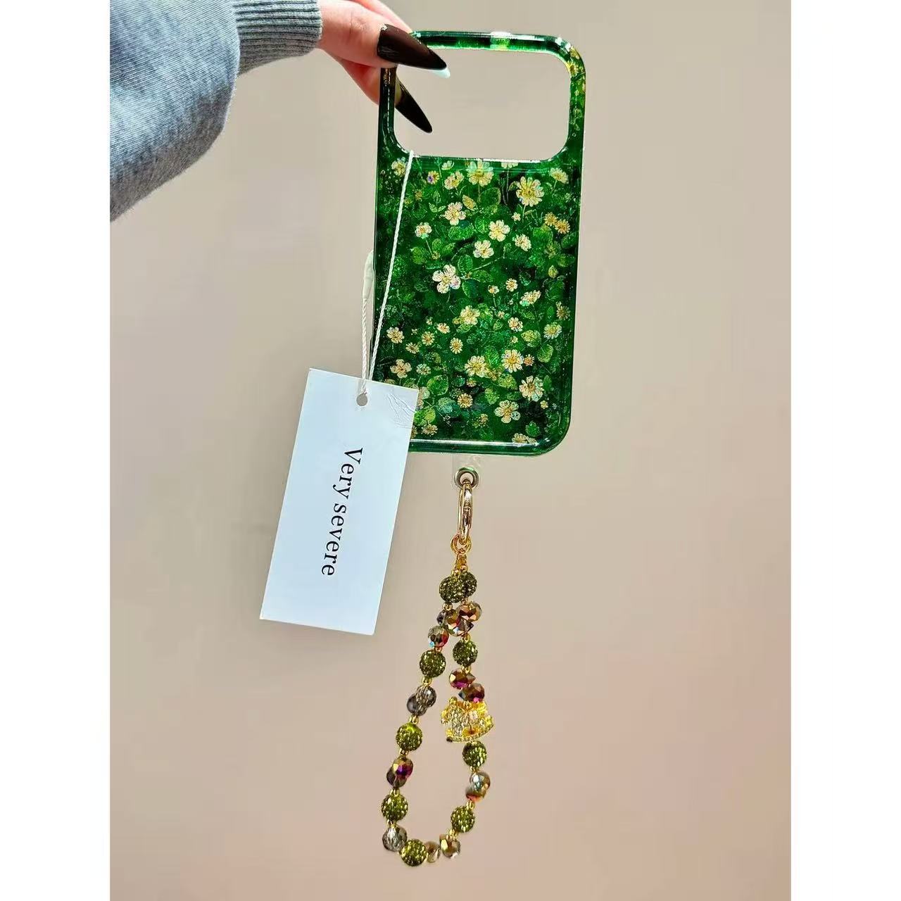 Oil painting colorful floral, bead chain, mobile phone case.