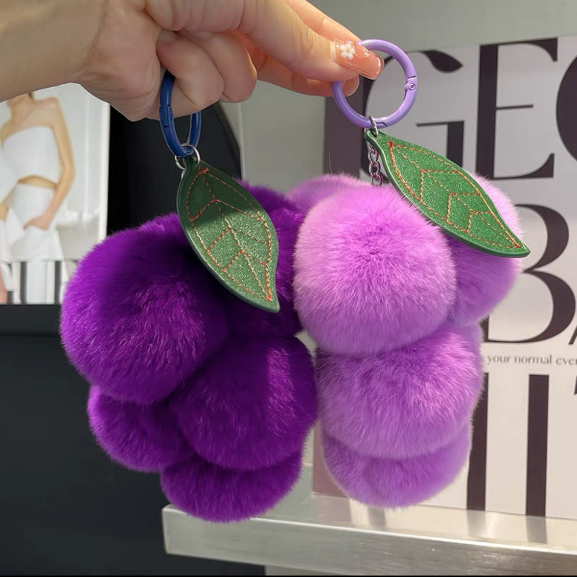 Cute Fluffy Plush Grape Bag Charm