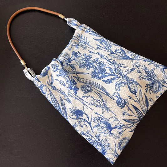 Vintage Blue & White Floral Fabric Shoulder Bag