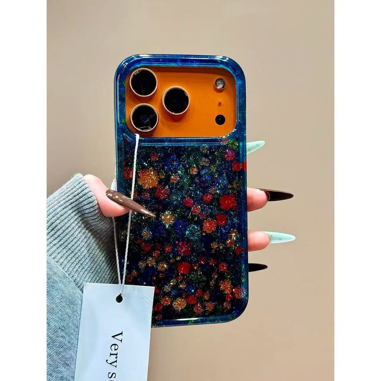 Oil painting colorful floral, bead chain, mobile phone case.