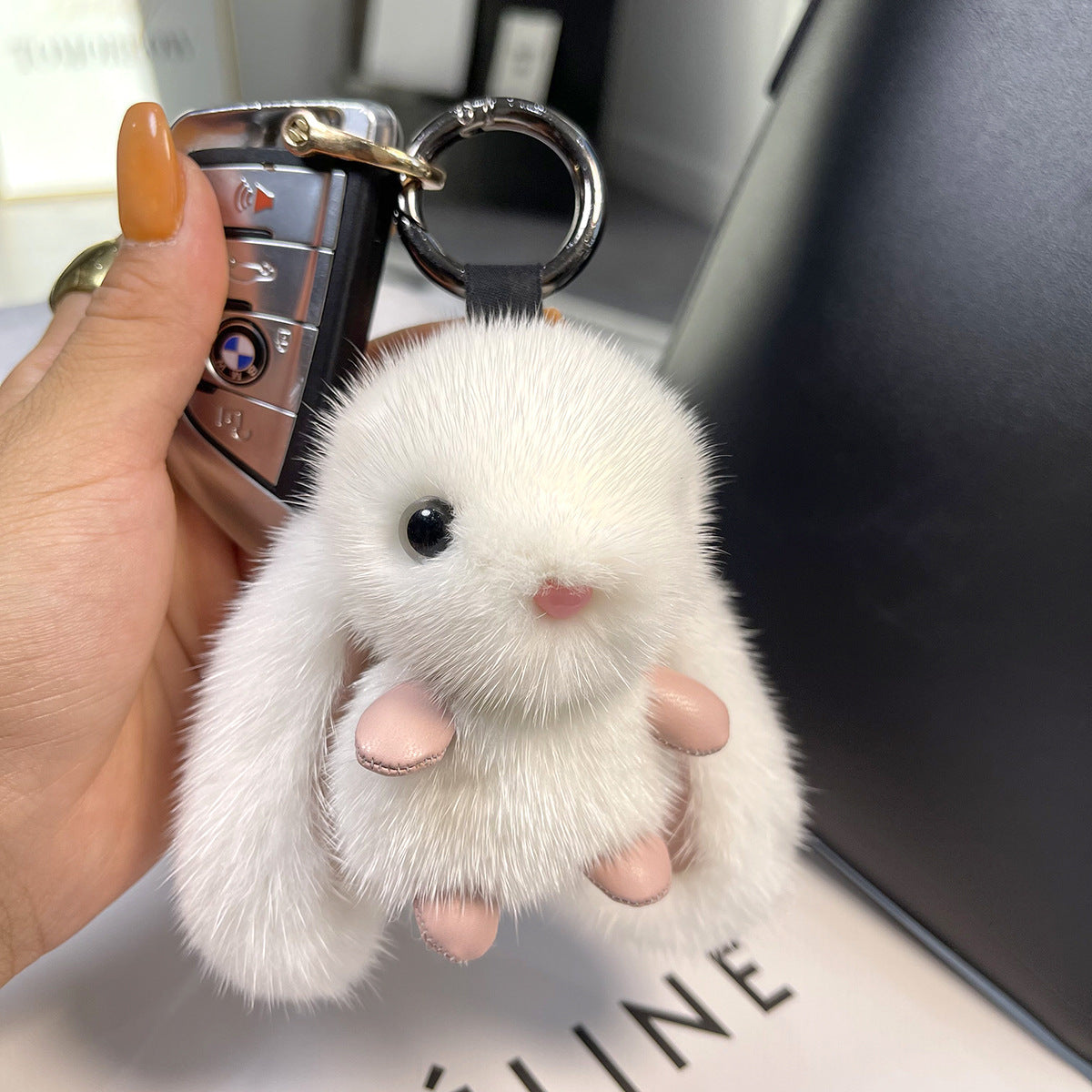 Cute Fluffy Plush Bunny Keychain