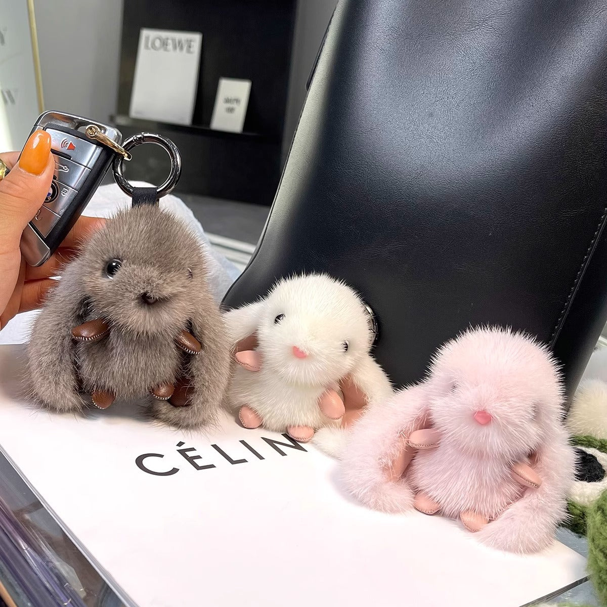Cute Fluffy Plush Bunny Keychain