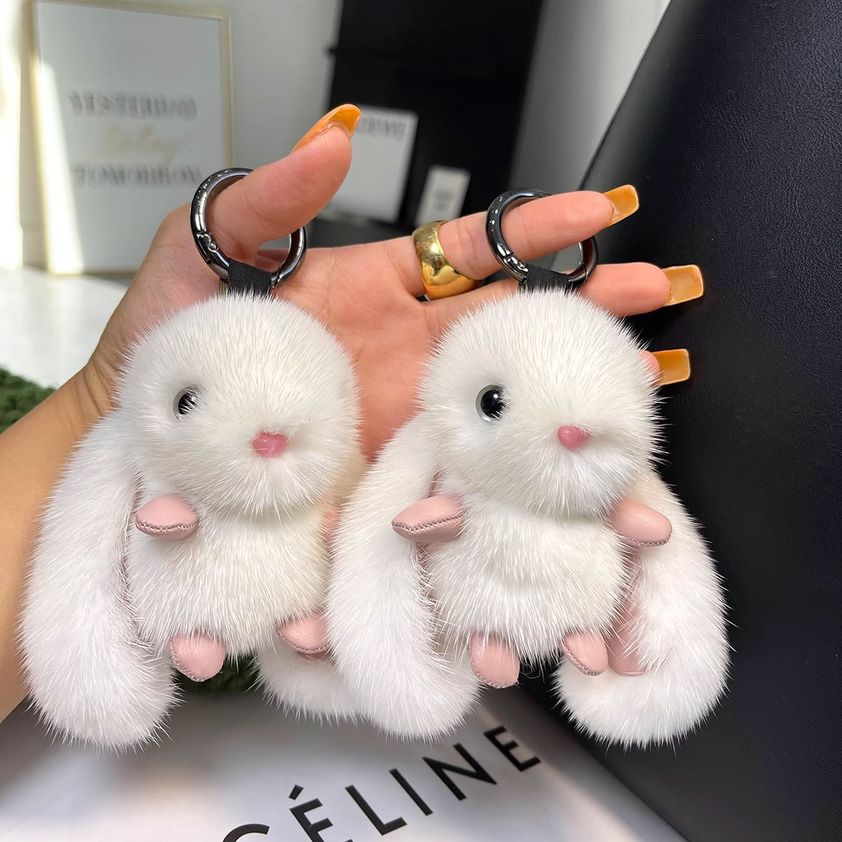 Cute Fluffy Plush Bunny Keychain