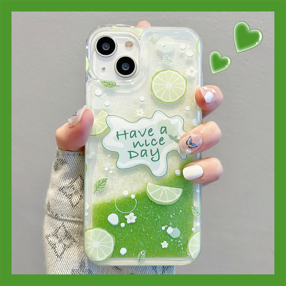 Applicable to Apple phone case, new quicksand lemon peach