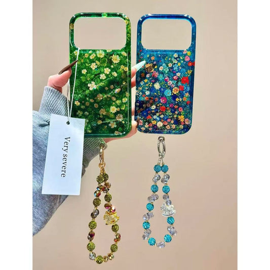 Oil painting colorful floral, bead chain, mobile phone case.