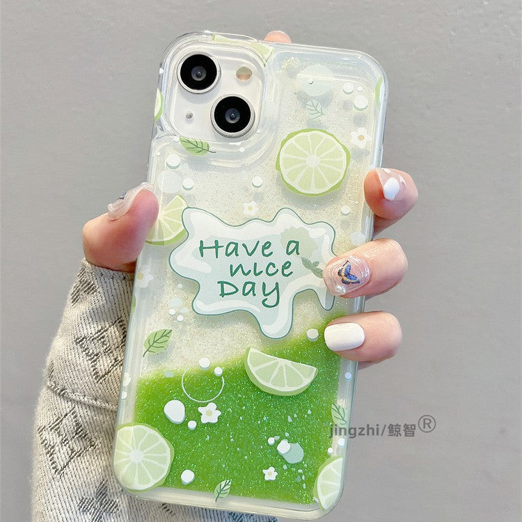Applicable to Apple phone case, new quicksand lemon peach