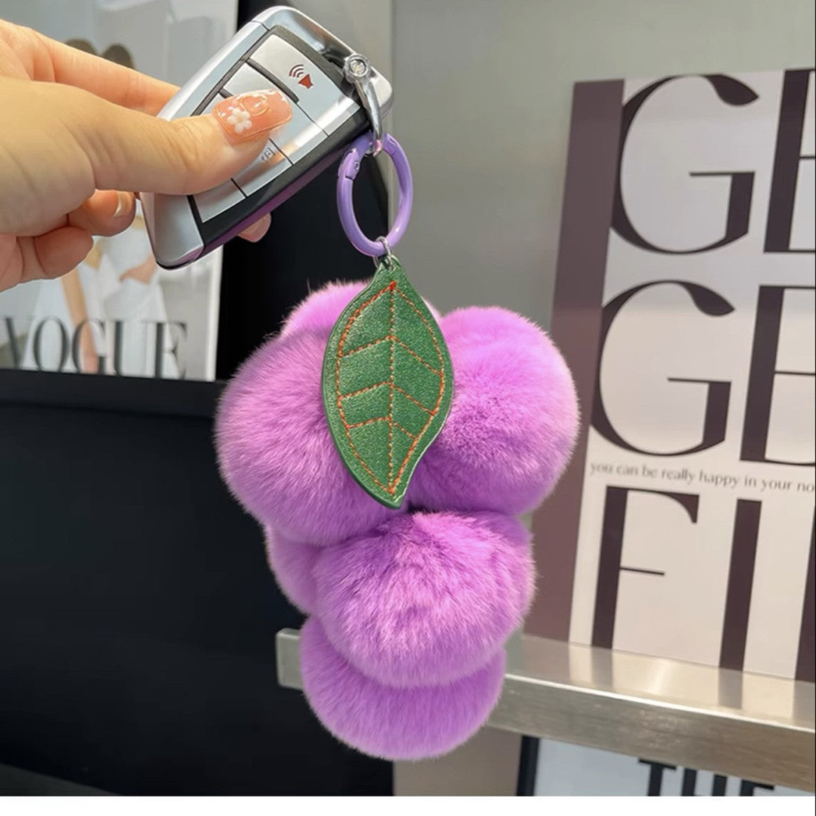 Cute Fluffy Plush Grape Bag Charm